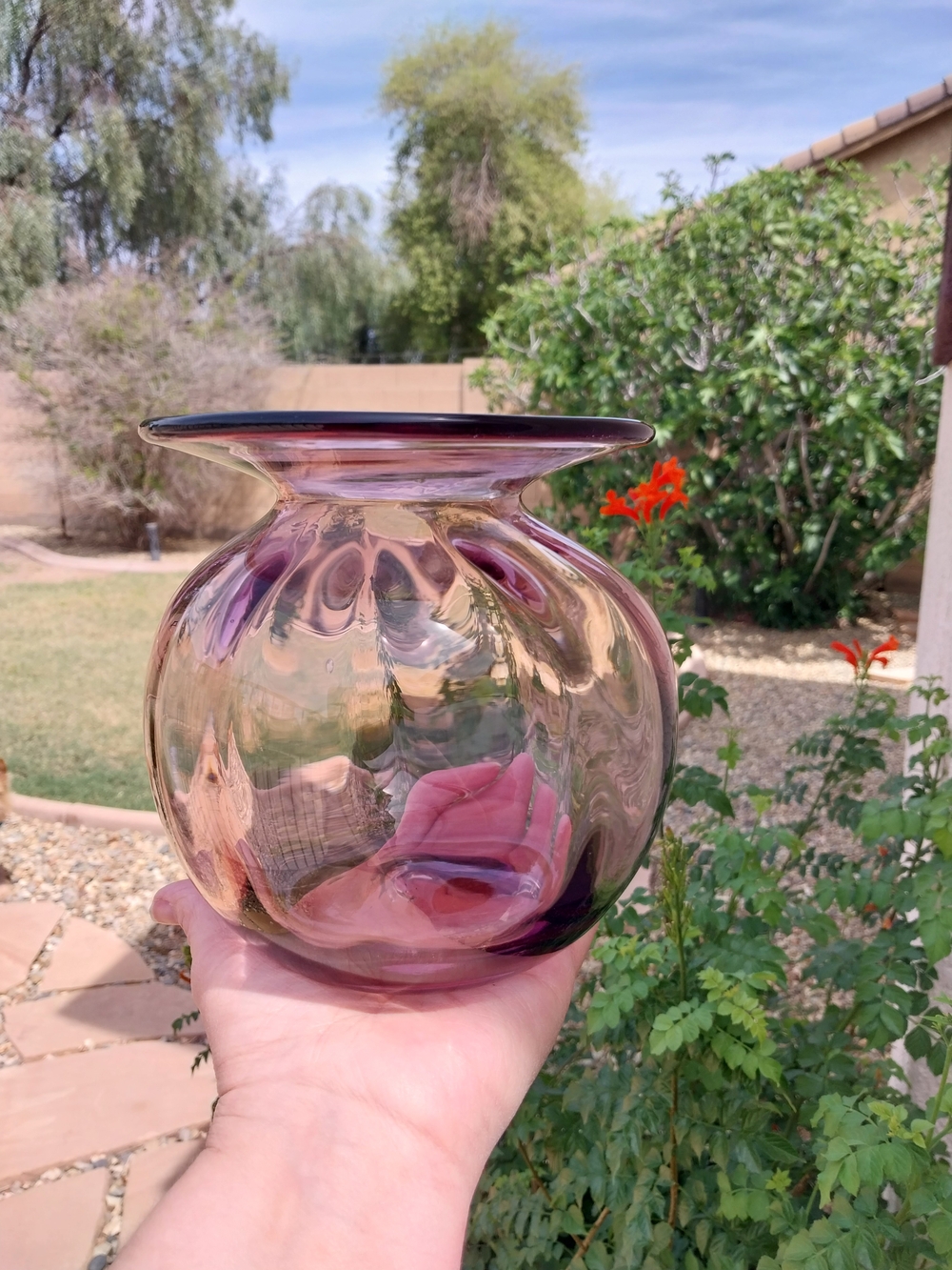 VTG Blenko 8725S Orchid Pink Art Glass Vase Don Shepherd 1987 Optic Hand Blown